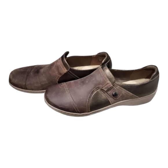 Clarks DISTRESSED boho metallic leather loafers sneakers size 12 NARROW‎ new - Picture 1 of 10